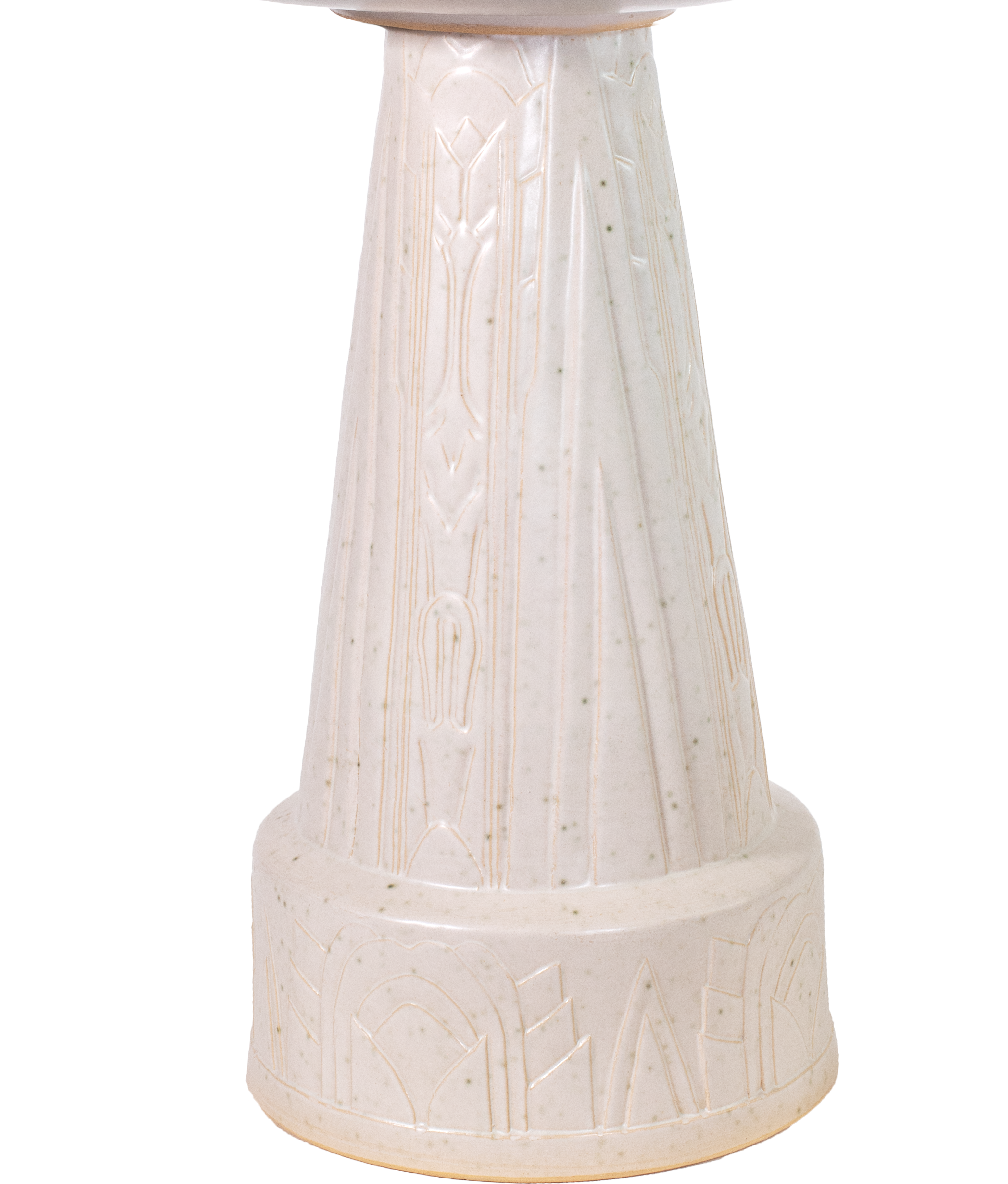 ceramic white birdbath pedestal with deco style design