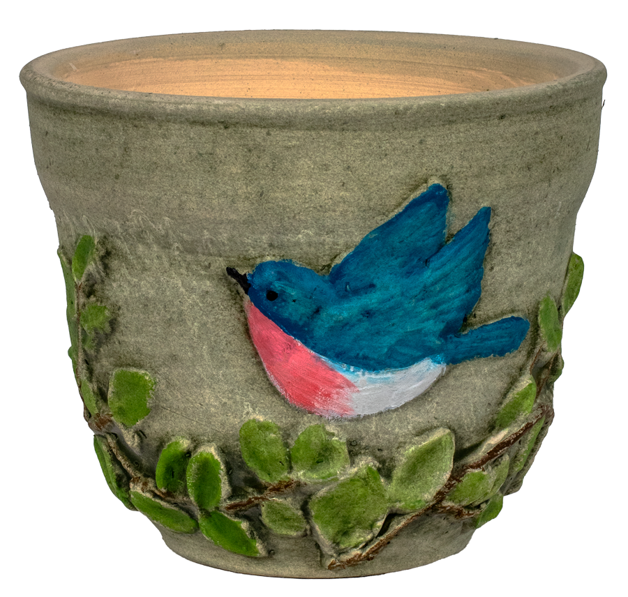 bluebird hanging planter pot ceramic 7 diameter Handpainted BlueBird 8" Planter
