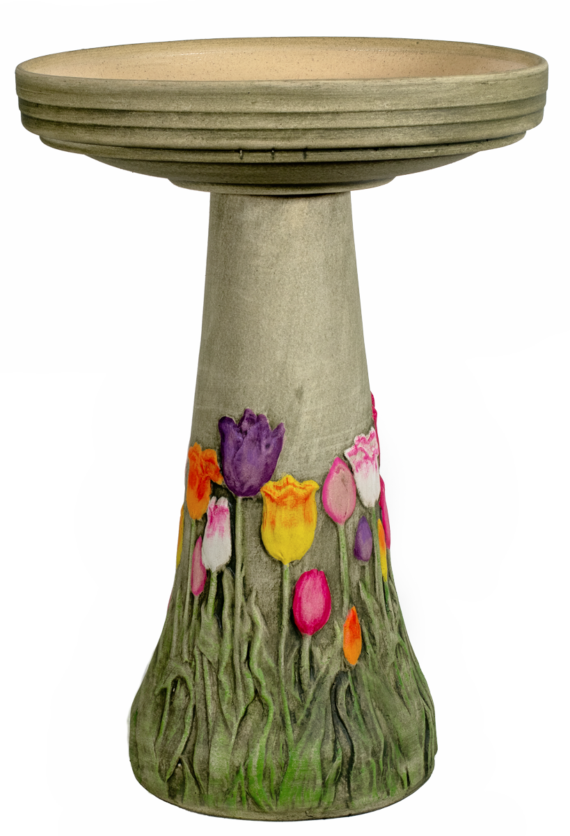 Handpainted Tulip Birdbath Set
