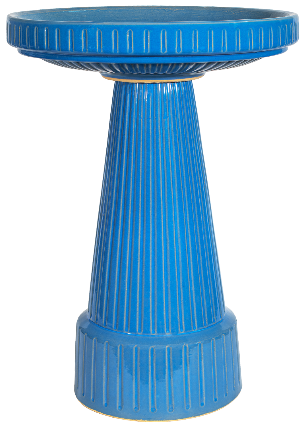 ceramic light blue birdbath with stripped design