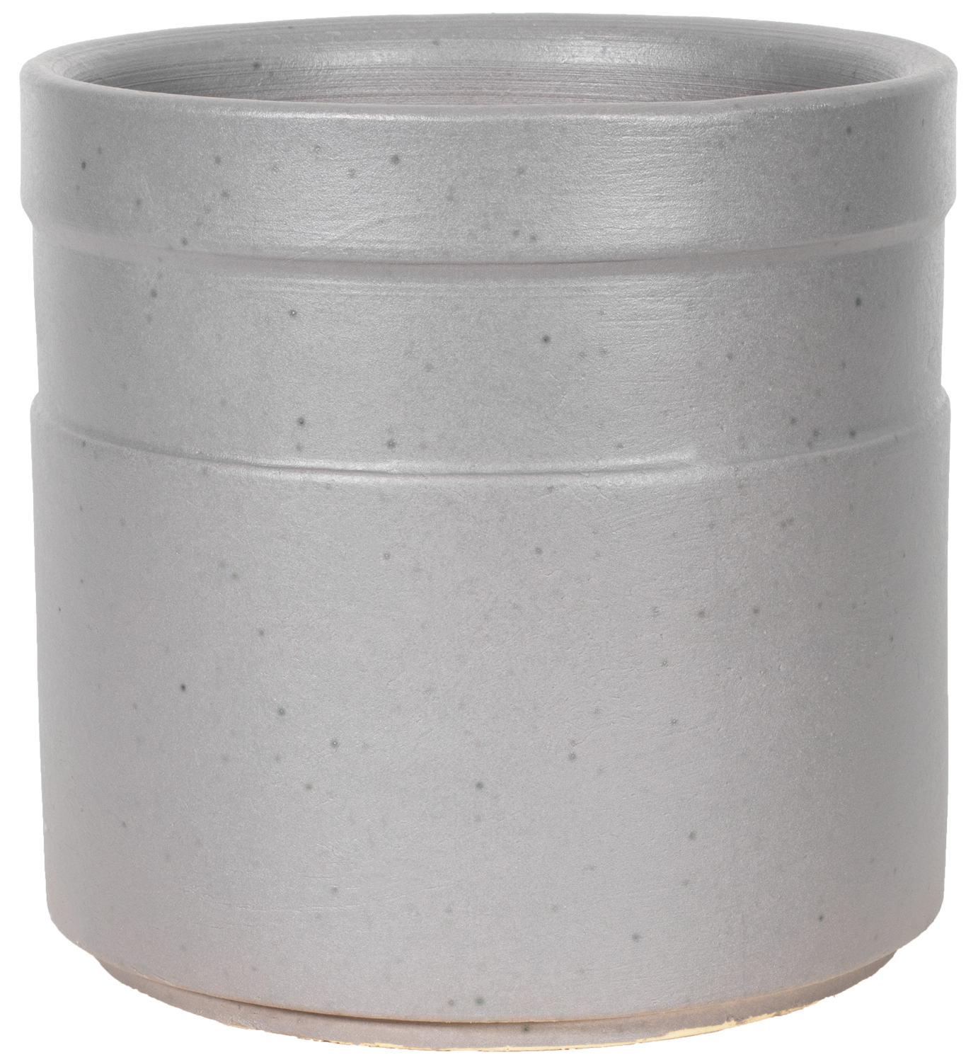 gray ceramic cylinder planter with a horizontal stripe