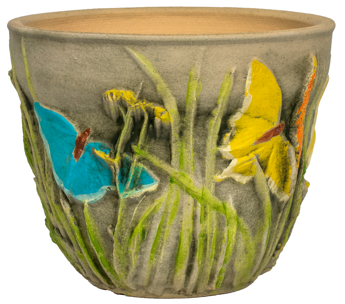 small planter with a hand painted butterflies and grasses