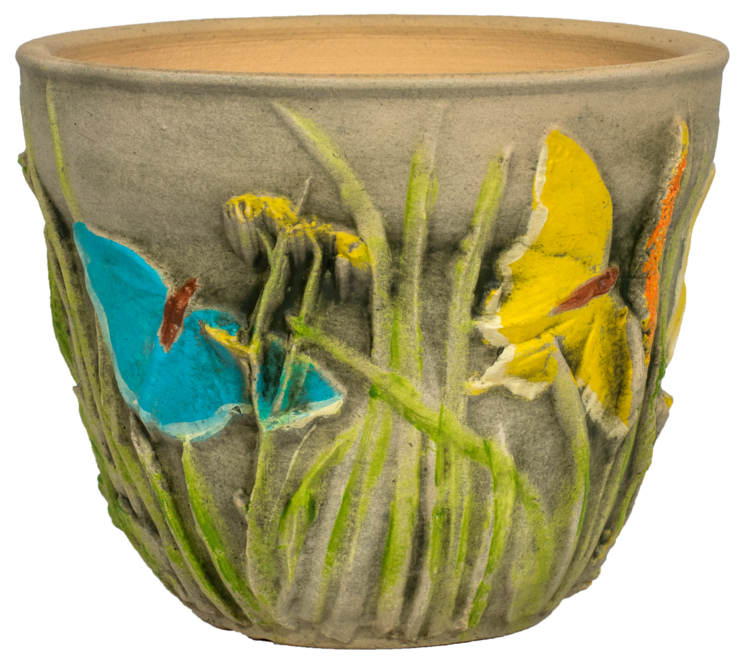 small planter with a hand painted butterflies and grasses