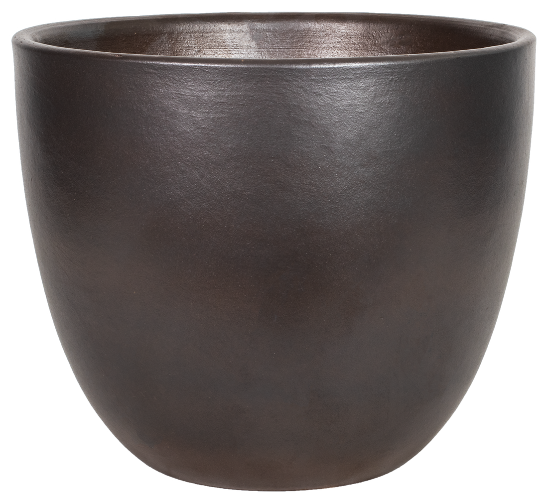 simple modern round egg planter in brown glaze