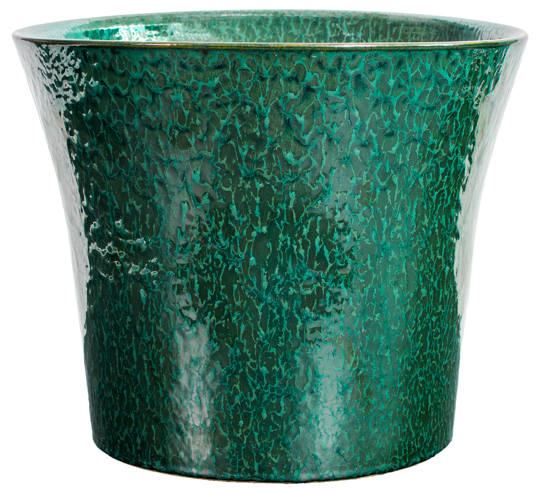 flared round green glazed ceramic planter
