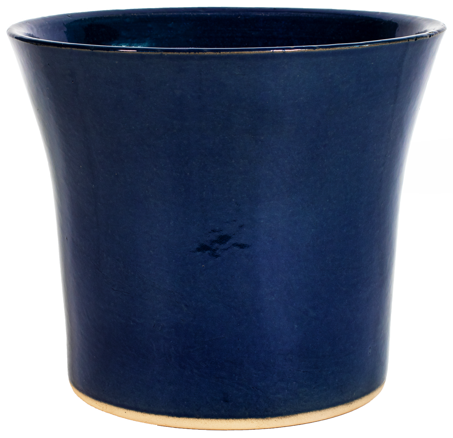 flared round blue glazed ceramic planter