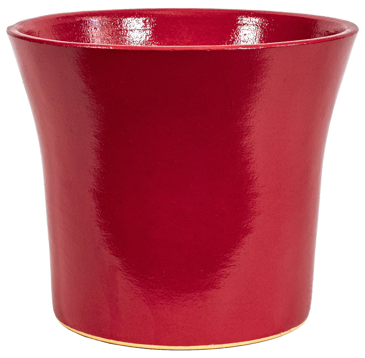 flared round red glazed ceramic planter
