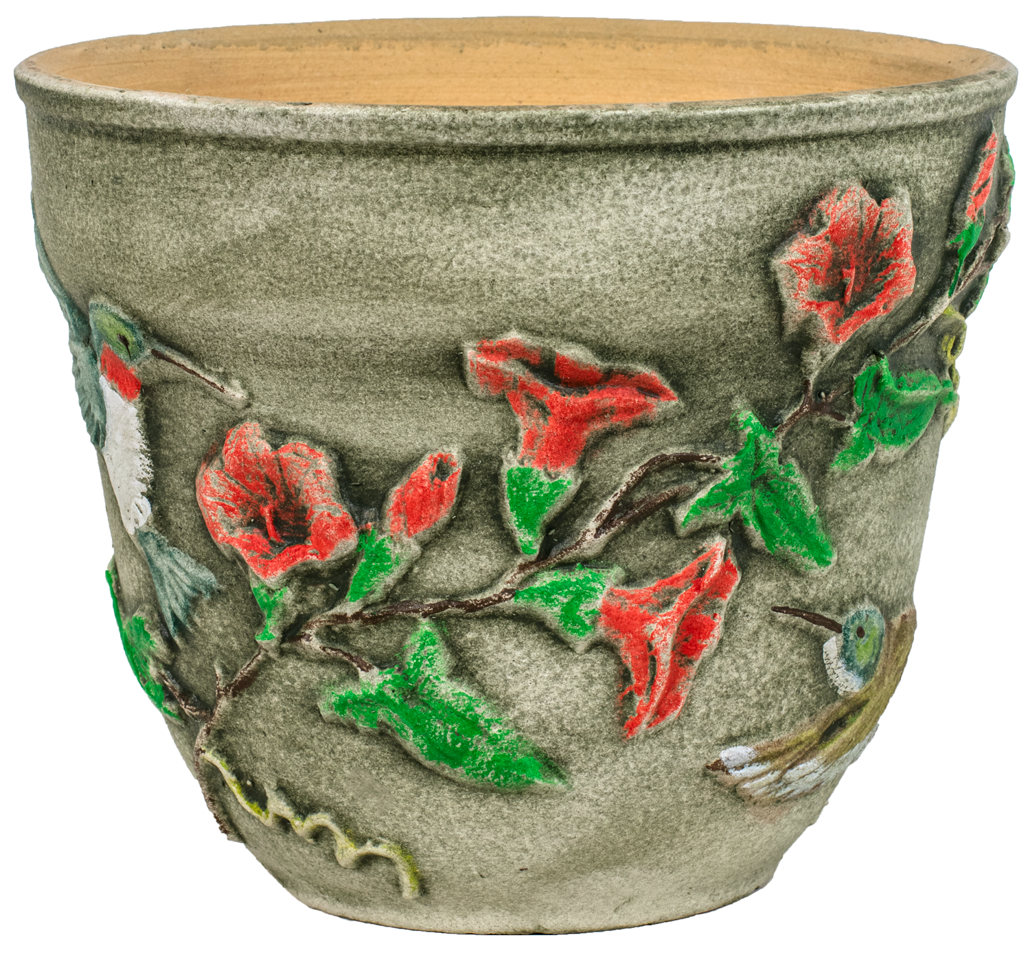 small ceramic flower pot Handpainted Hummingbird 8" Planter
