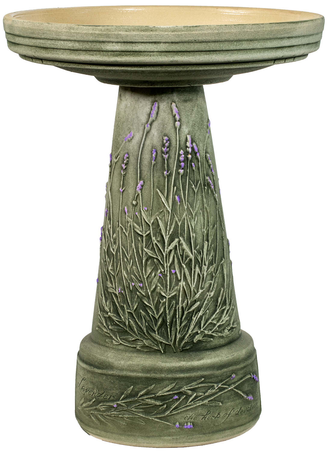 Ceramic birdbath set with hand painted lavender stems