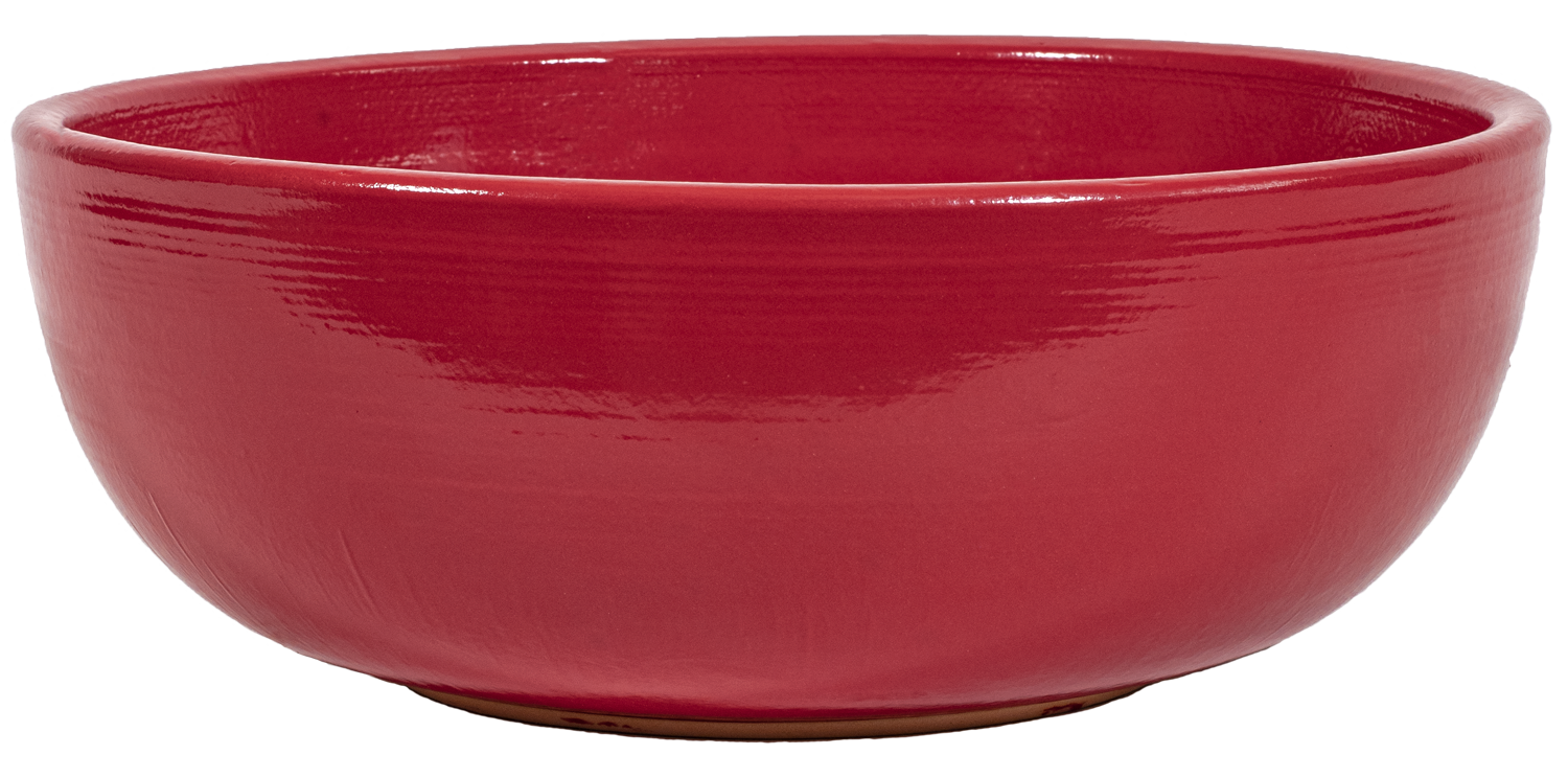 low ceramic bowl planter in red
