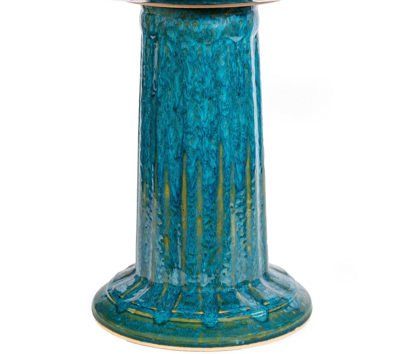 ceramic turquoise birdbath pedestal with column design
