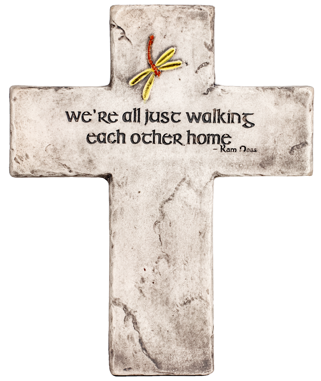 Ceramic hand painted cross plaque with dragonfly design for memorial