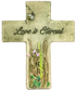 Ceramic hand painted cross plaque with bee and flower design for memorial