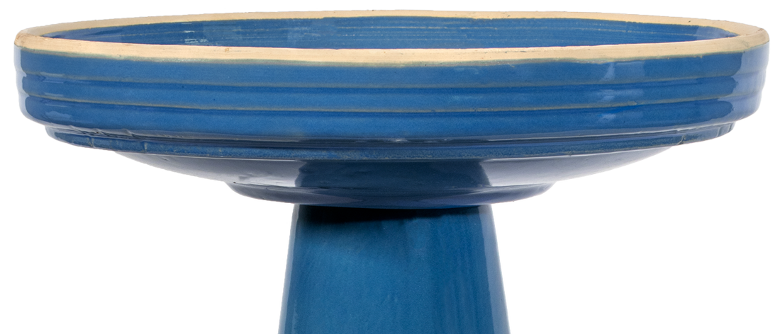 locking ceramic birdbath top in light blue glaze