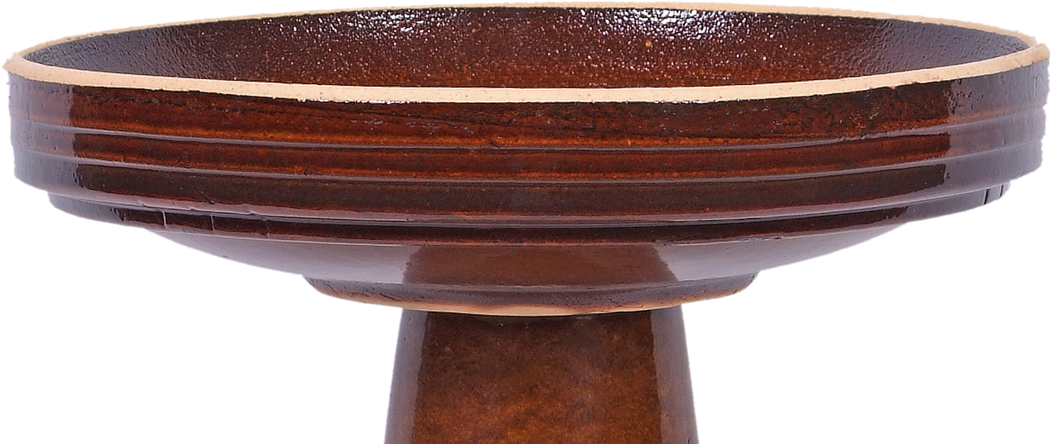 locking ceramic birdbath top in orange brown glaze