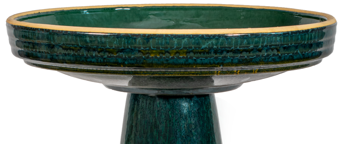 locking ceramic birdbath top in dark green glaze