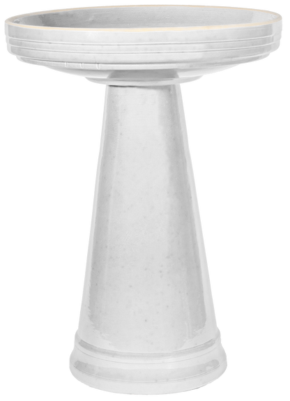 ceramic white birdbath with simple modern smooth design