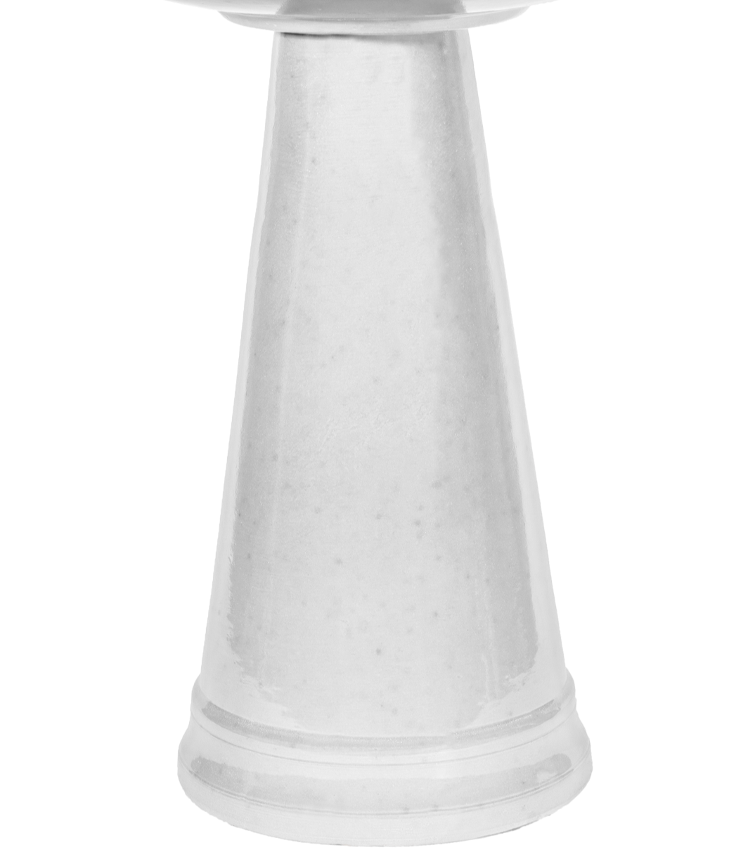 ceramic white birdbath pedestal with a simple clean modern design