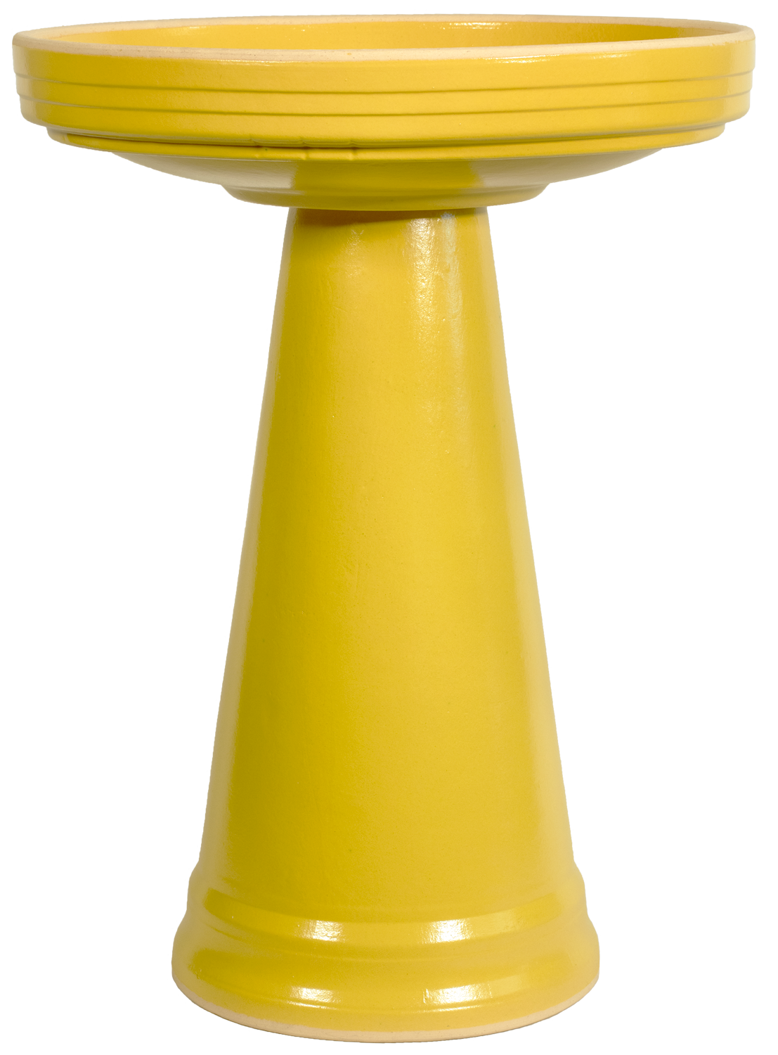 ceramic yellow birdbath with simple modern smooth design