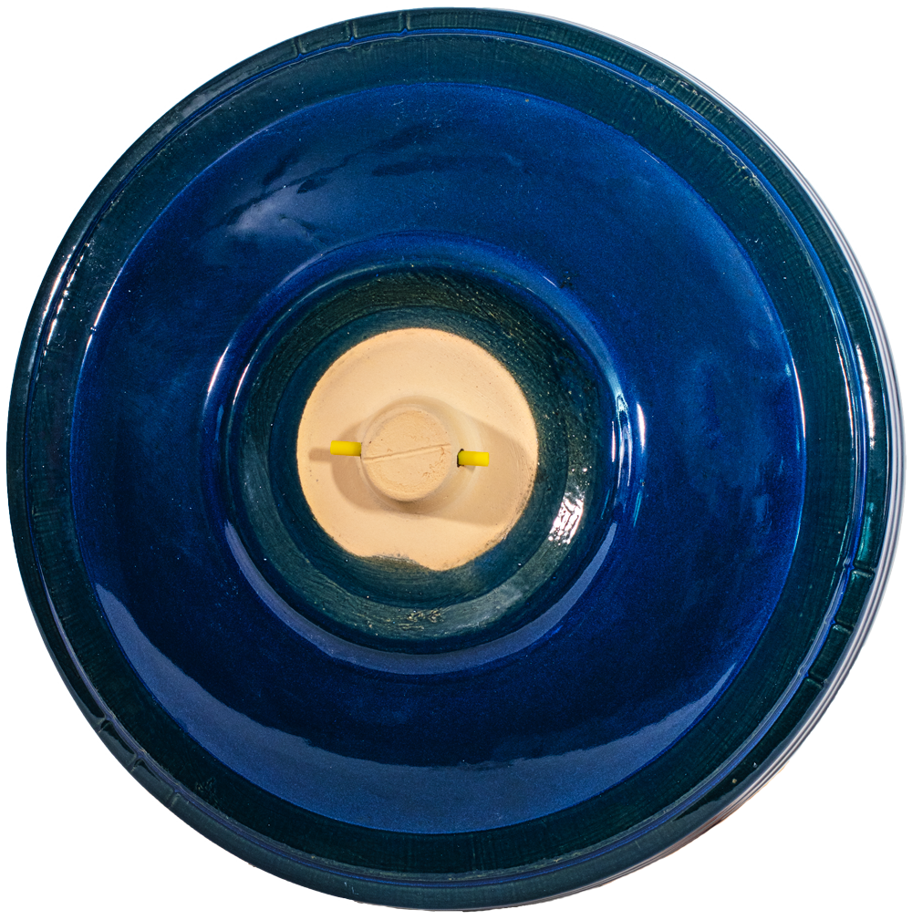 ceramic blue locking birdbath top with simple modern smooth design