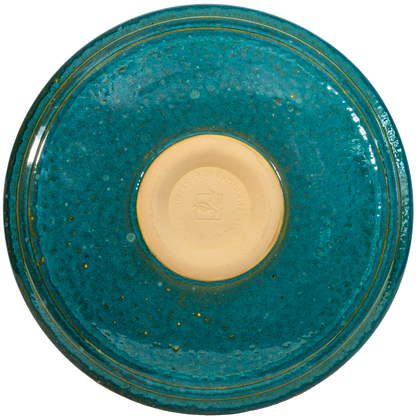 Ceramic turquoise birdbath top with modern clean smooth design view of back