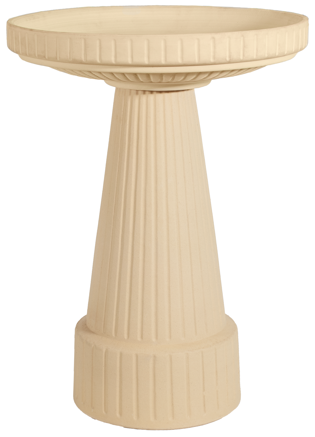 ceramic clay tan birdbath with stripped design