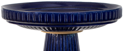 Ceramic dark Blue glazed birdbath top with stripes