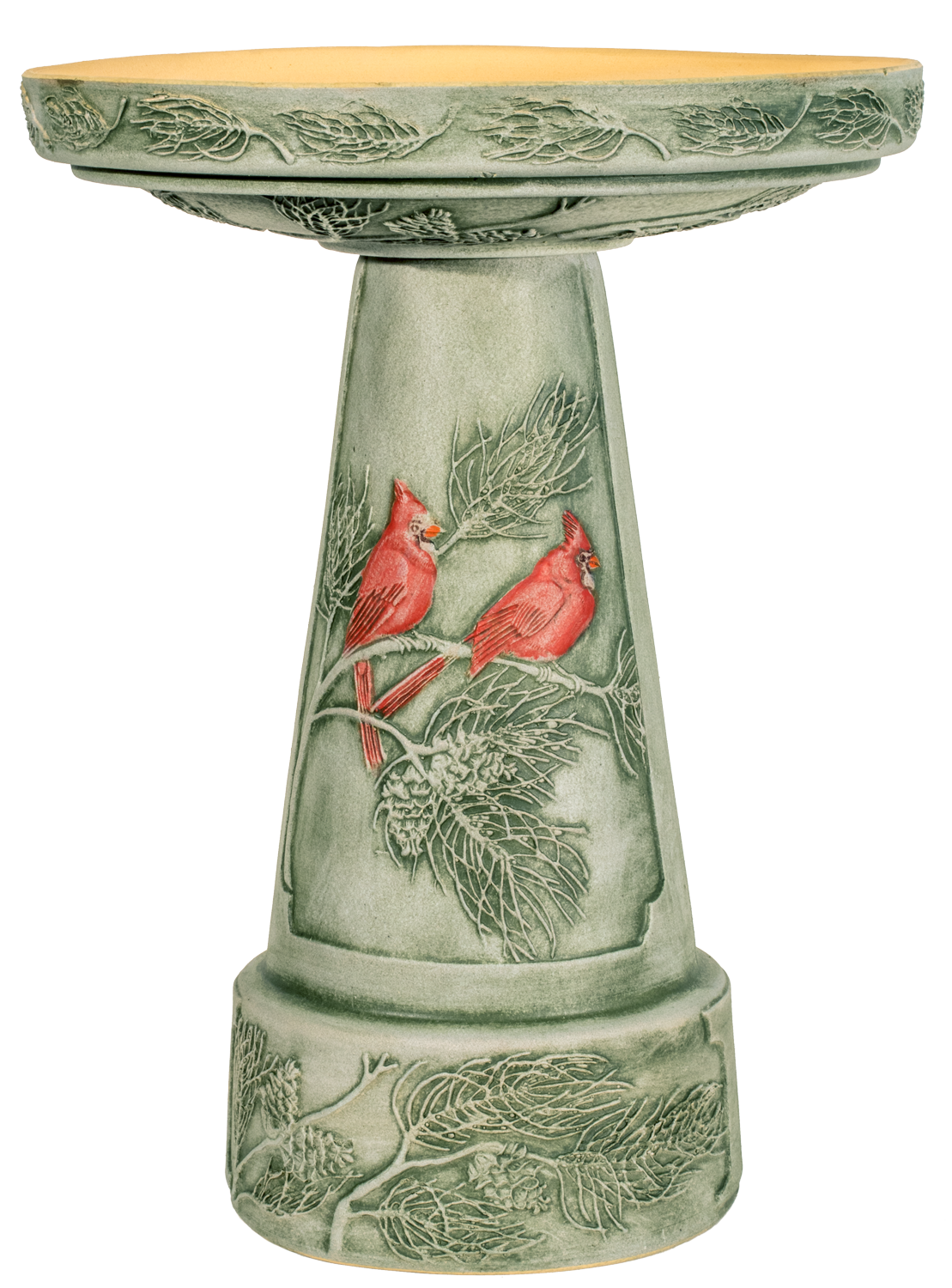 Handpainted Winter Cardinal Birdbath Set