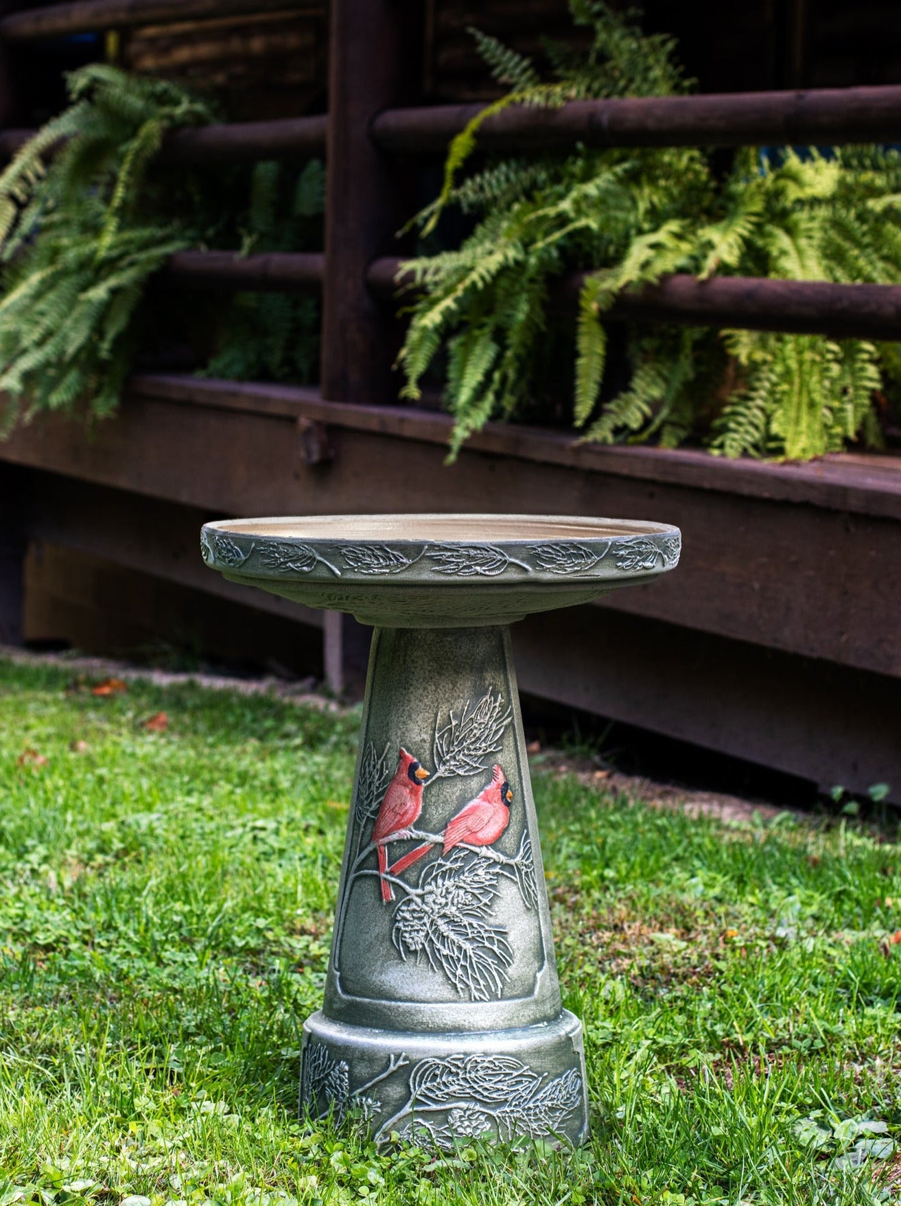 Handpainted Winter Cardinal Birdbath Set