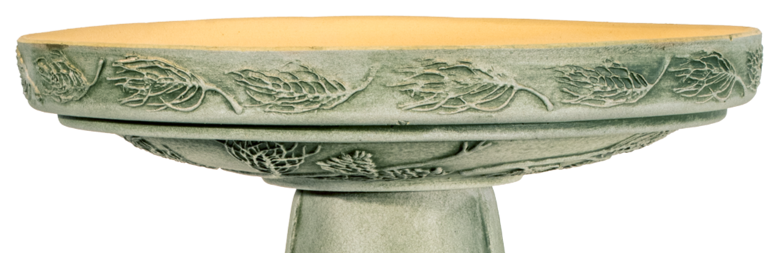 locking ceramic green aged birdbath top with pine branches