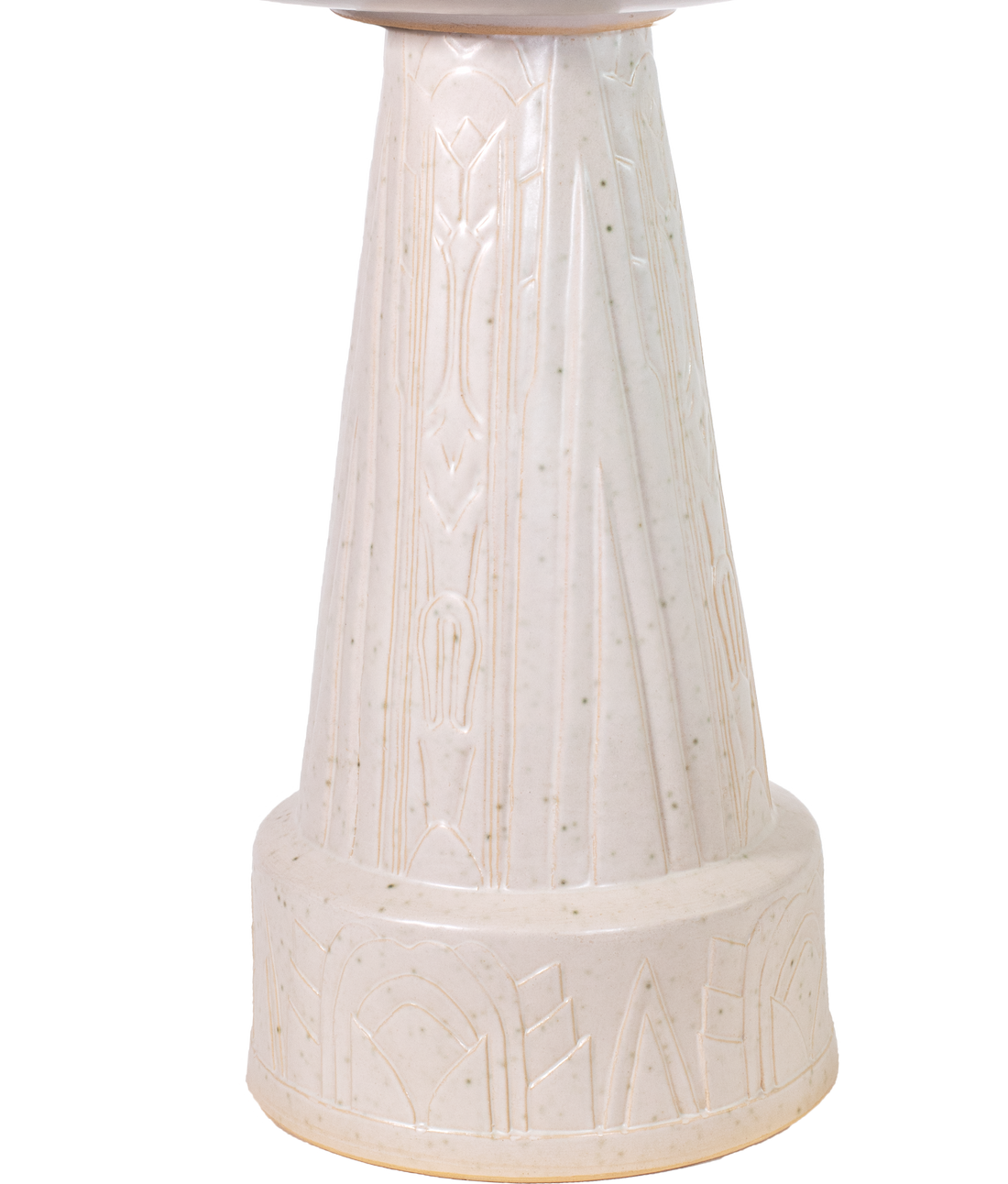 ceramic white birdbath pedestal with deco style design