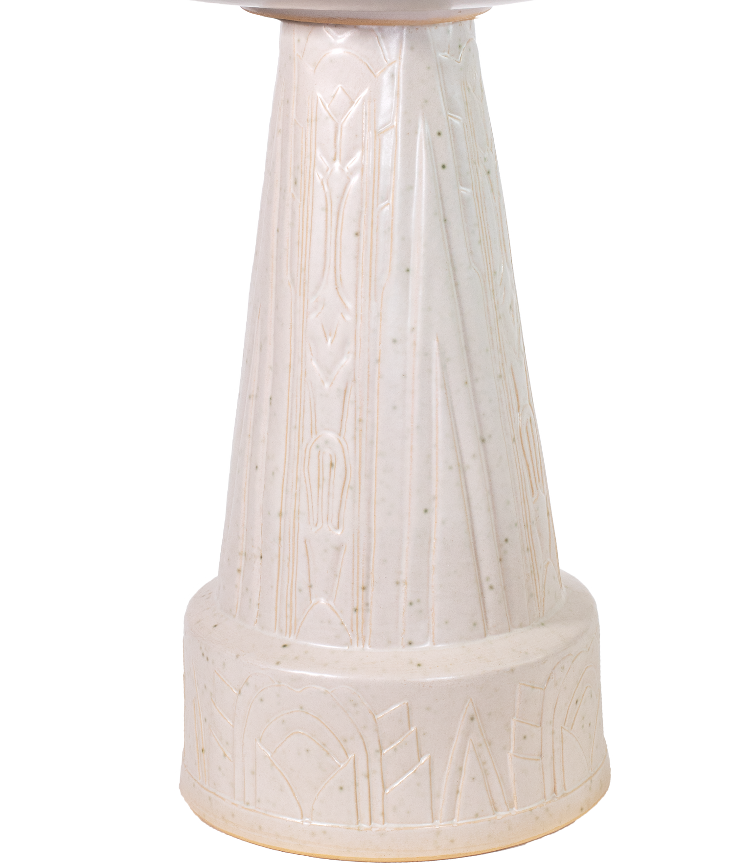 ceramic white birdbath pedestal with deco style design