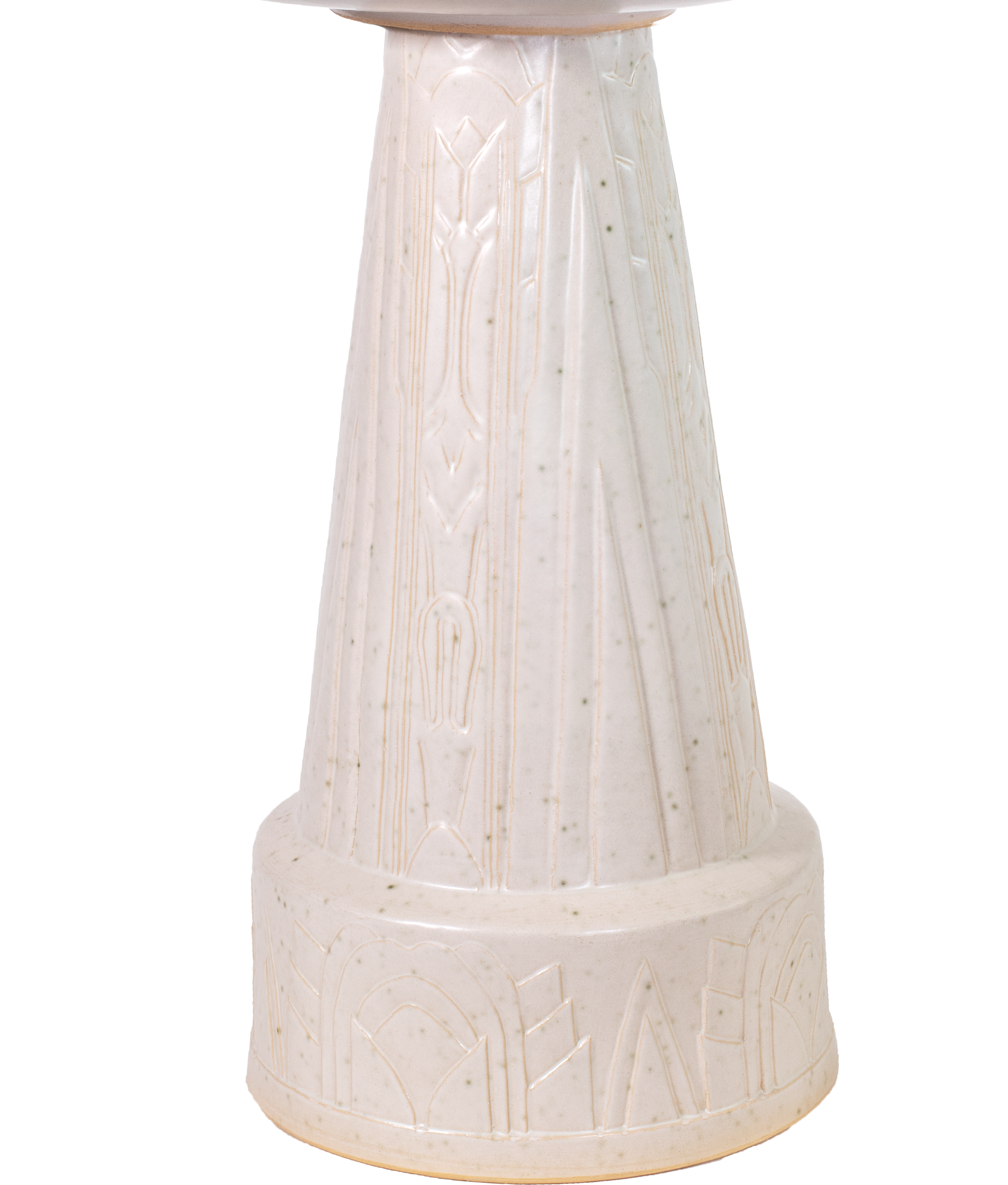 ceramic white birdbath pedestal with deco style design
