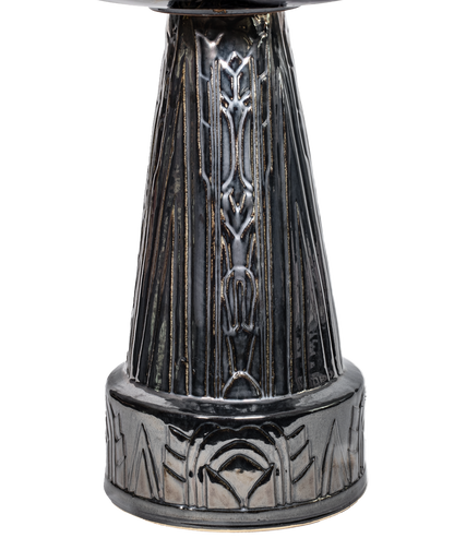 ceramic black birdbath pedestal with deco style design