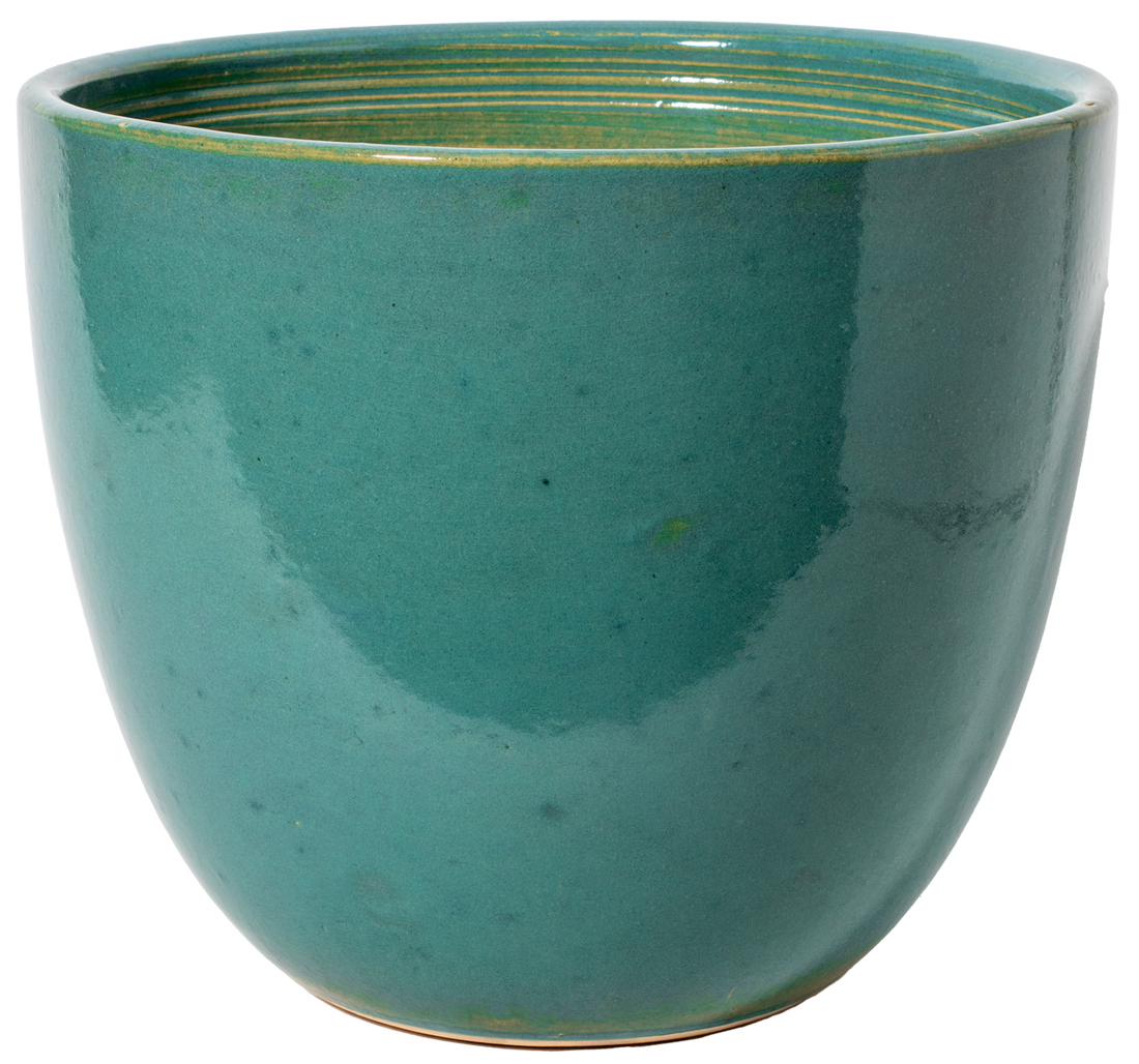 simple modern round egg planter in Turquoise glaze