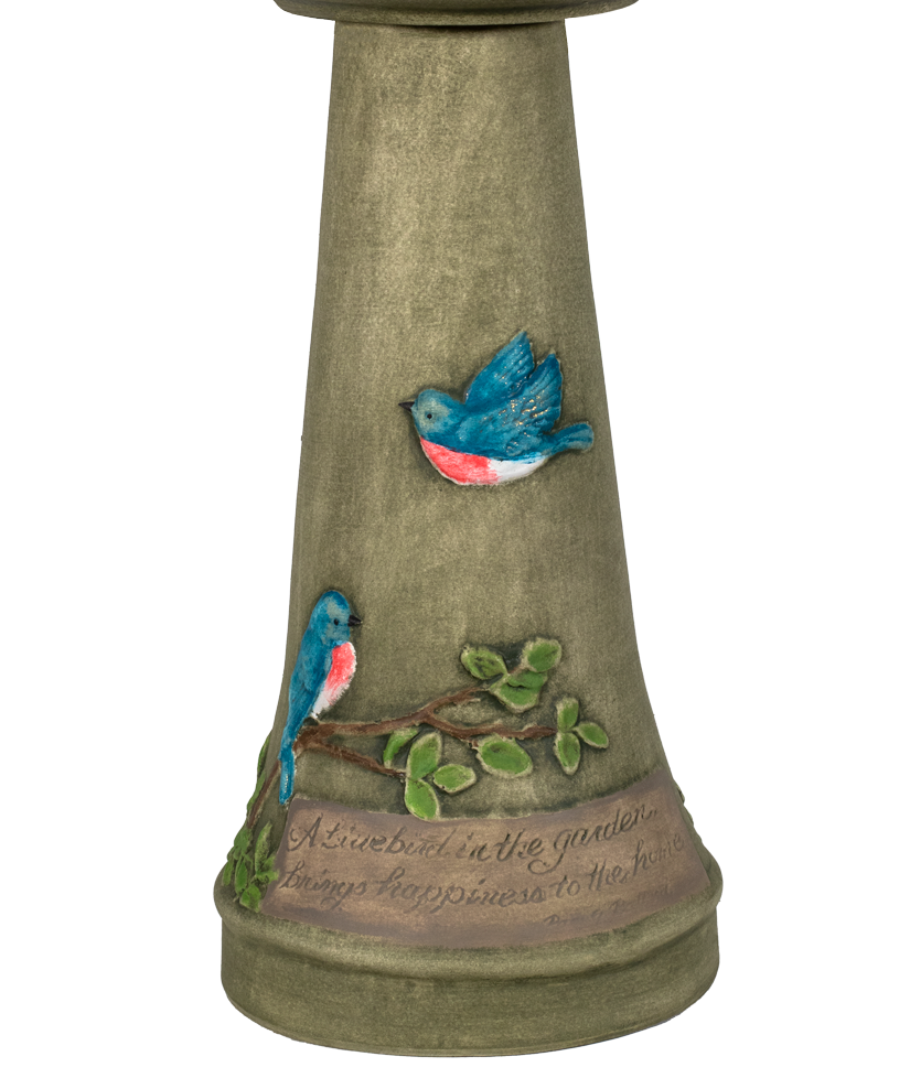 Handpainted BlueBird Pedestal - Aged