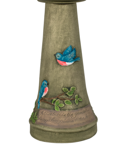 Handpainted BlueBird Pedestal - Aged