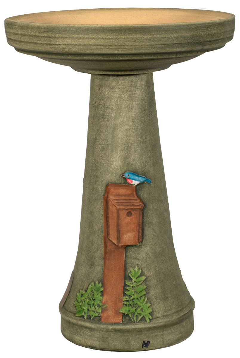 Handpainted BlueBird Birdbath Set