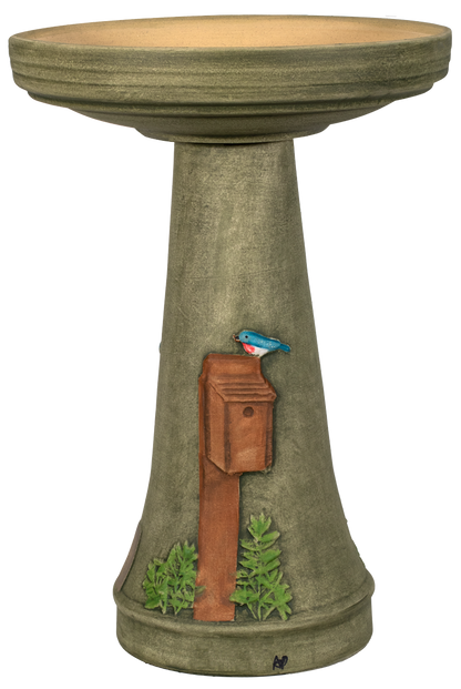 Handpainted BlueBird Birdbath Set