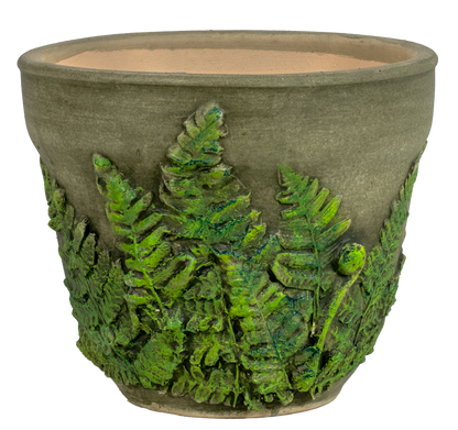 Handpainted Fern 8&quot; Planter - Aged