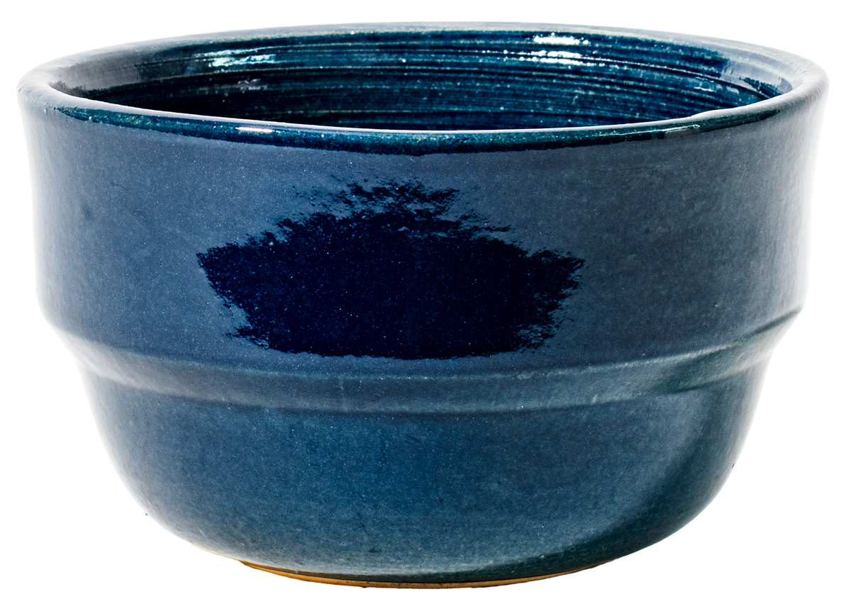 small rounded bowl planter in blue glaze