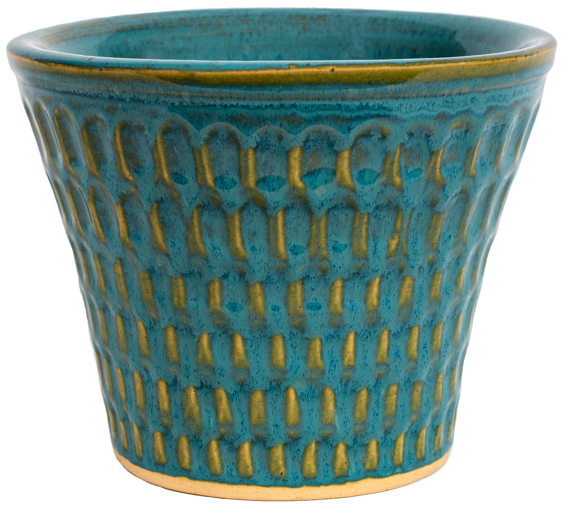 medium turquoise ceramic planter with oval design