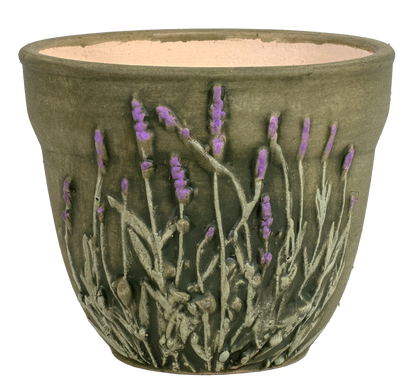 purple ceramic flower pot Handpainted Lavender 8" Planter