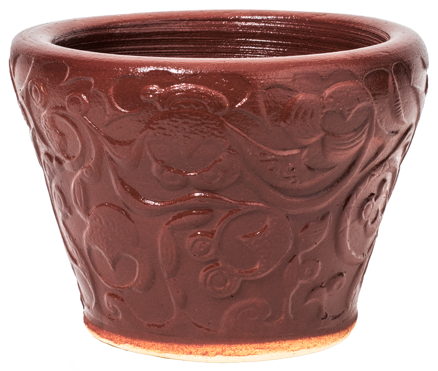 small ceramic planters in blush glaze with swirl design