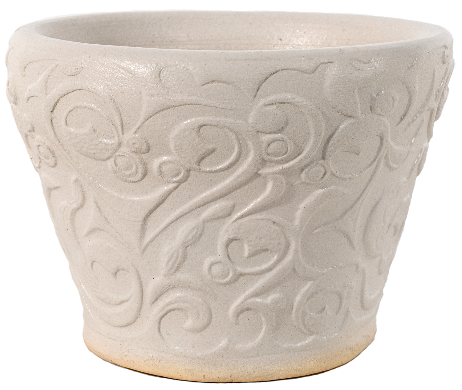 small ceramic planters in white glaze with swirl design