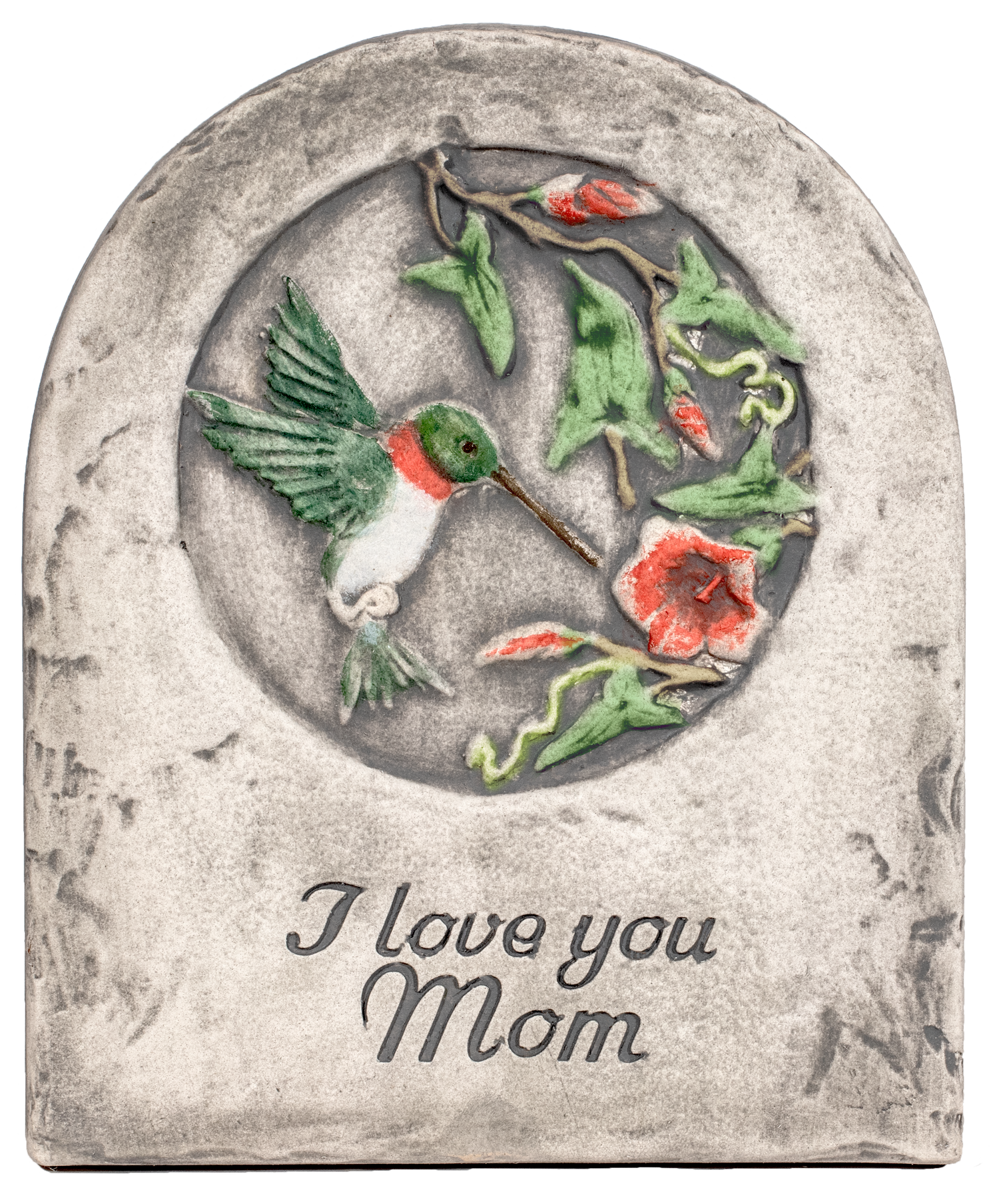hand painted plaque with humming bird and flower design stating i love you mom