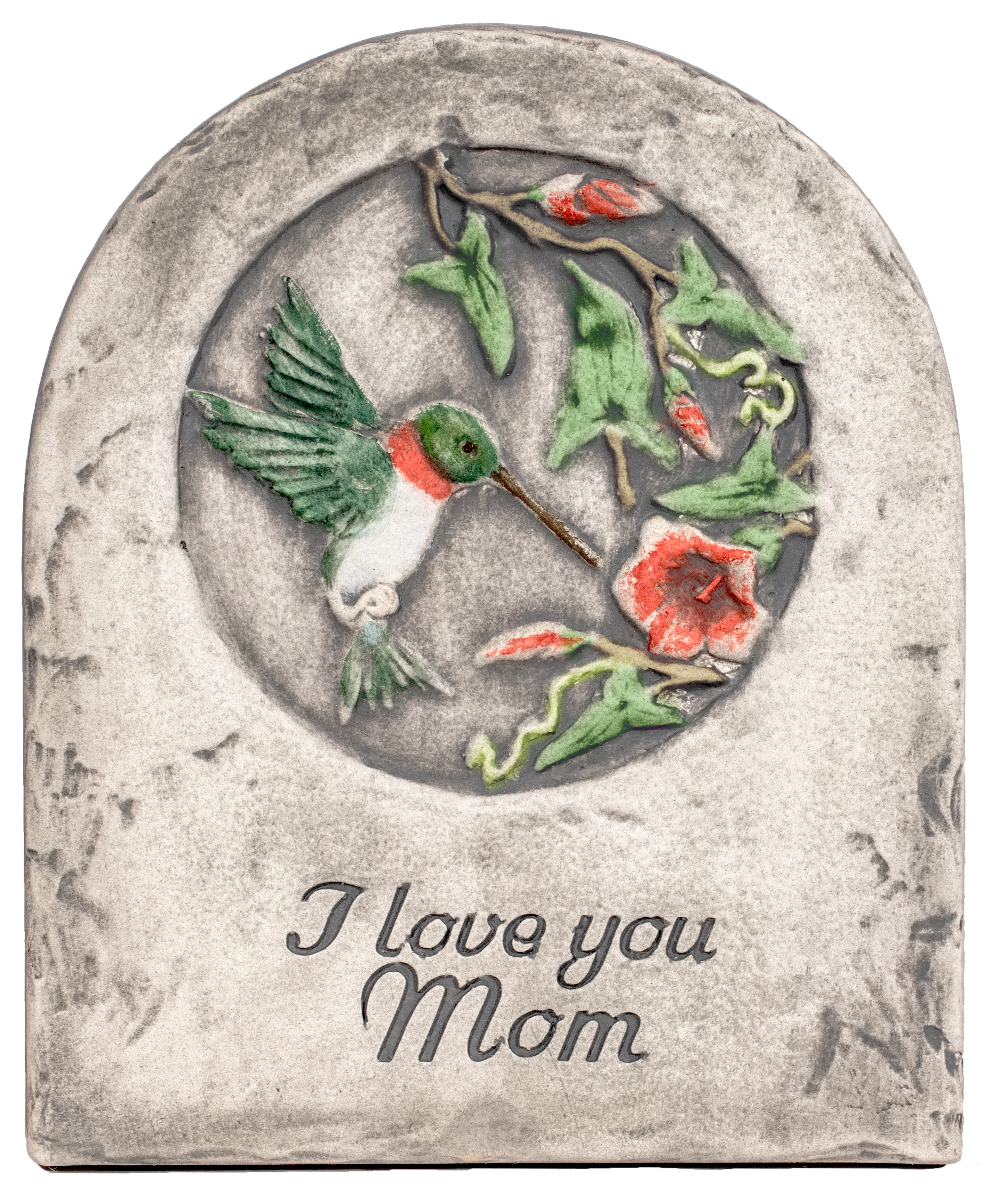 hand painted plaque with humming bird and flower design stating i love you mom