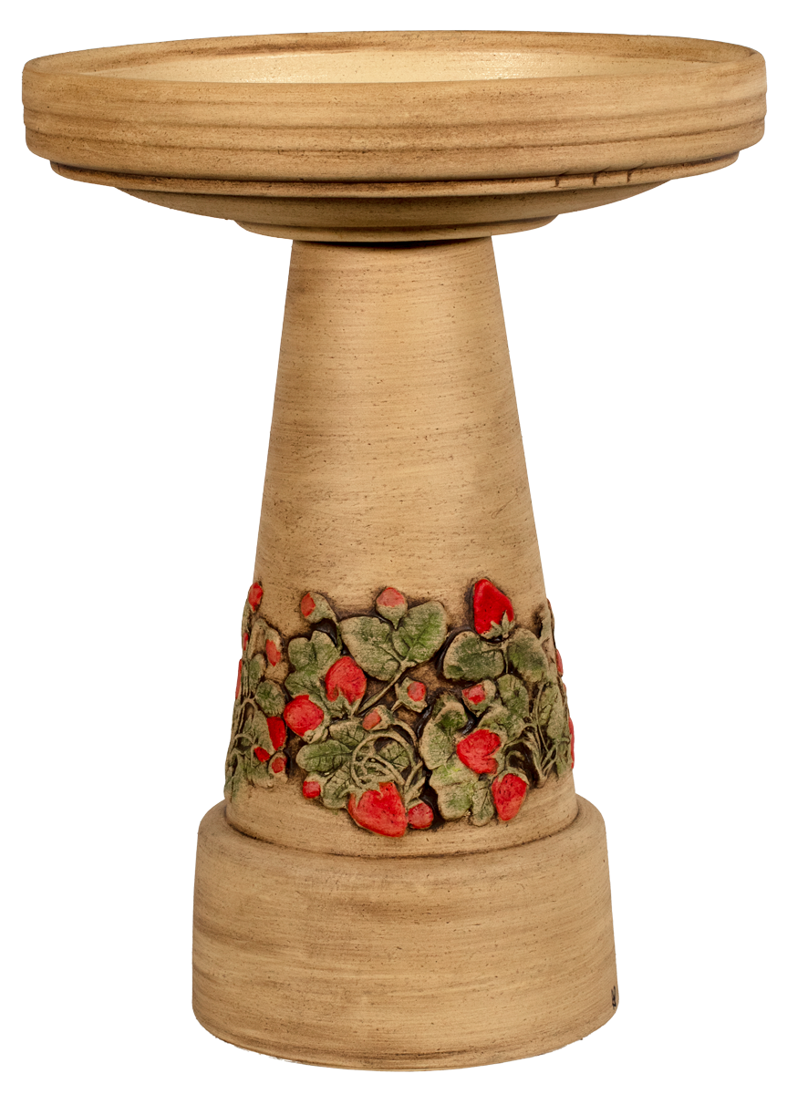 Strawberry Patch Birdbath Set - Handpainted