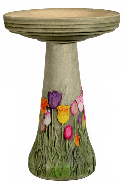 Handpainted Tulip Birdbath Set