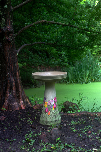Handpainted Tulip Birdbath Set